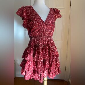 Anthropologie Red Dress Size Medium with Geo Gold Details NWT